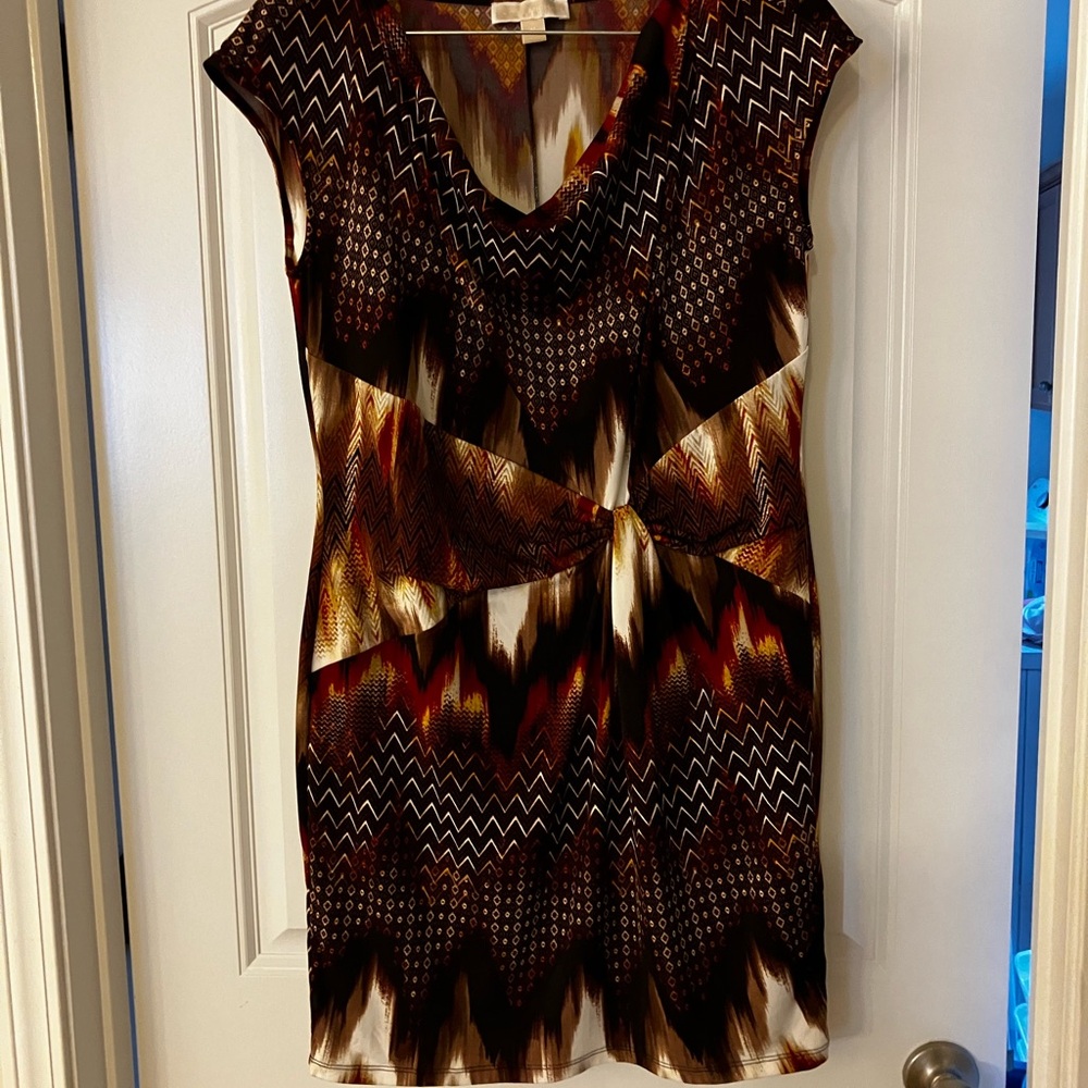MICHAEL Michael Kors Brown and Black Patterned Midi Dress